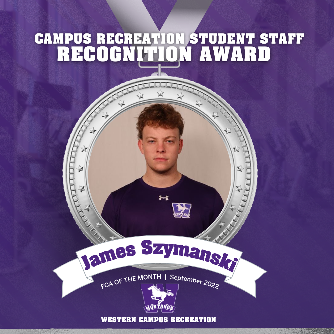 Head shot of James Szymanski inside a silver medal graphic that says Student Staff recognition award